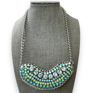 Lydell NYC Teal Blue Yellow Aurora Borealis Rhinestone Necklace 21.5”